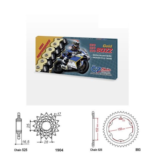 Řetězová sada s ČZ HX-ring GOLD KTM 1300 R Brabus rok 22-24 
