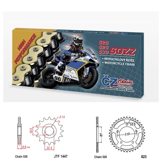 Řetězová sada s ČZ HX-ring SILVER SUZUKI GSX 250 R rok 17-19