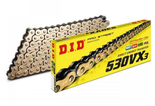 Řetěz DID 530 VX3, X-ring, zlatý GB, 108 článků 