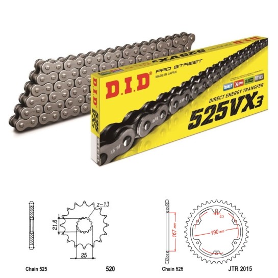 DID Řetězová sada D.I.D X-ring TRIUMPH 800 Trident rok 25-26 