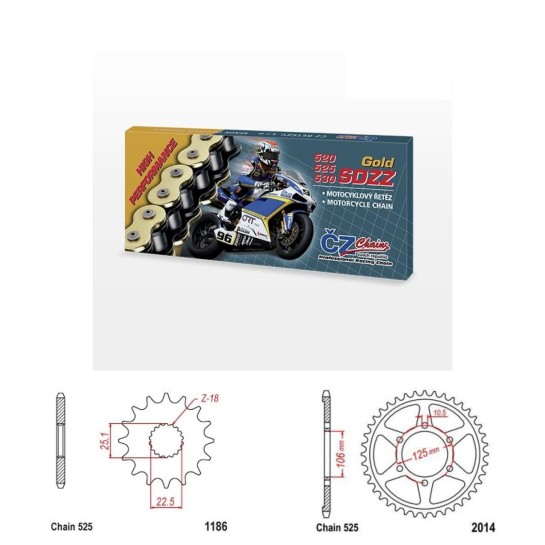 Řetězová sada s ČZ HX-ring GOLD TRIUMPH 1200 Scrambler XE rok 24-26 