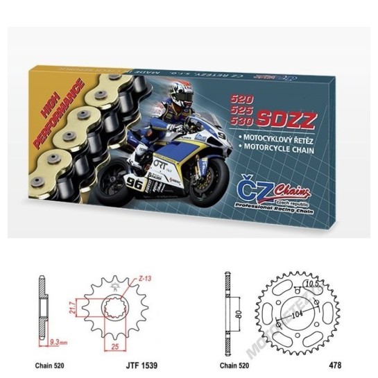 Řetězová sada s ČZ HX-ring SILVER KAWASAKI ZXR 400 (ZX-4) rok 24-26 