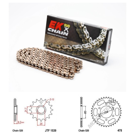 Řetězová sada EK QX-ring GOLD KAWASAKI ZXR 400 (ZX-4) rok 24-26 