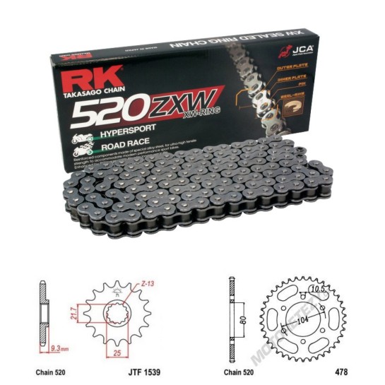 Řetězová sada RK ZW-ring KAWASAKI ZXR 400 (ZX-4) rok 24-26