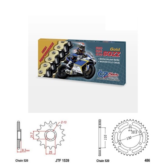 Řetězová sada s ČZ HX-ring GOLD KAWASAKI 500 Eliminator rok 24-26 