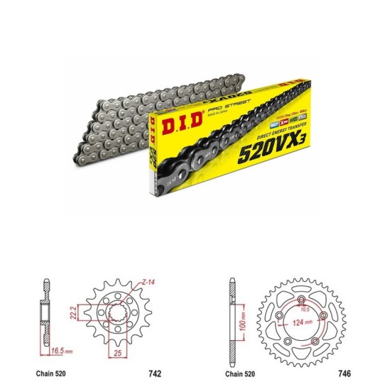 DID Řetězová sada D.I.D X-ring DUCATI 800 Scrambler Full Throttle (Next-Gen) rok 23-26 