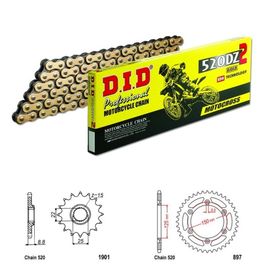 DID Řetězová sada D.I.D Special GOLD GAS GAS MC 250 rok 22-26 