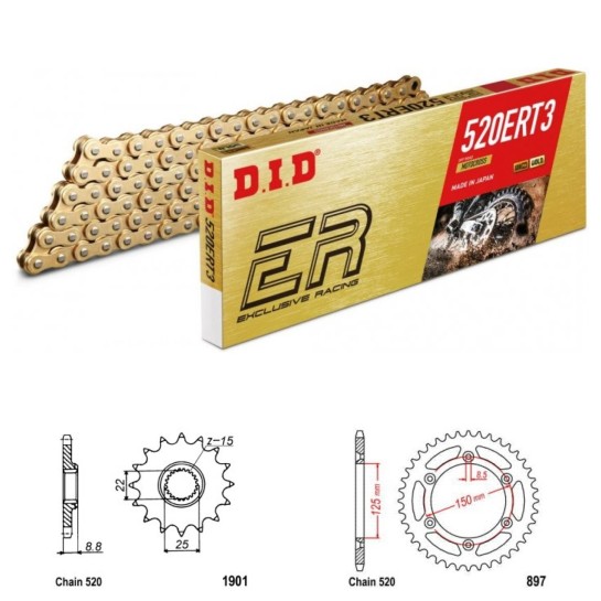 DID Řetězová sada D.I.D Exclusive Racing GOLD GAS GAS MC 250 rok 22-26 