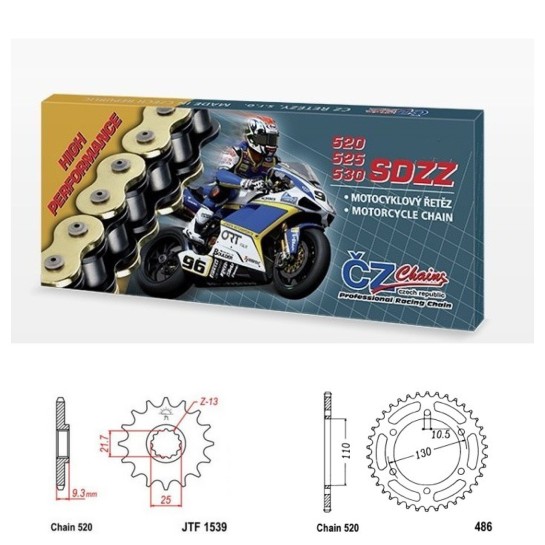 Řetězová sada s ČZ HX-ring SILVER KAWASAKI EX 500 Ninja rok ...