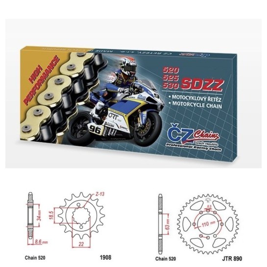 Řetězová sada s ČZ HX-ring SILVER KTM 390 Enduro R rok 25-26