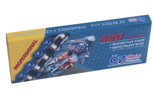 Řetěz ČZ 420 MX, bezkroužkový, zesílený, zlatý, 140 článků