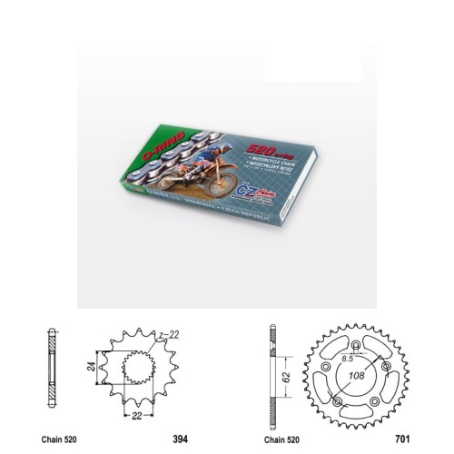 Řetězová sada s ČZ O-ring APRILIA 125 RS Extrema rok 04-05
