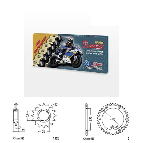 Řetězová sada s ČZ HX-ring GOLD APRILIA 650 Pegaso rok 92-97
