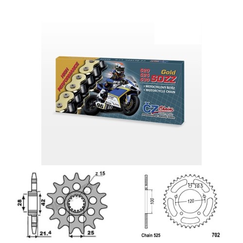 Řetězová sada s ČZ HX-ring GOLD APRILIA 750 Dorsoduro rok 07-16