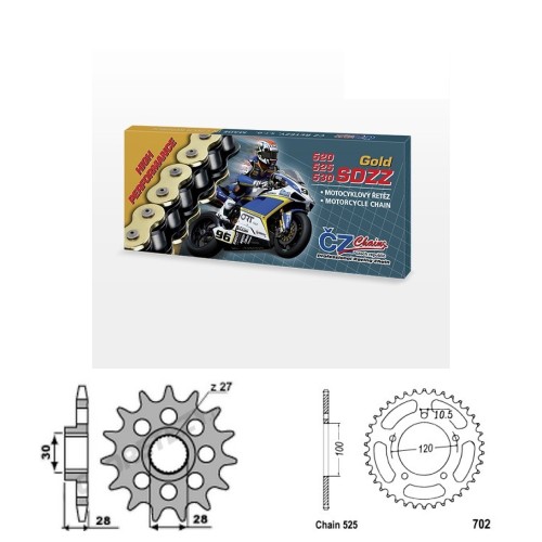 Řetězová sada s ČZ HX-ring GOLD APRILIA 850 Mana rok 08-16