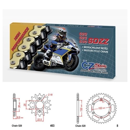 Řetězová sada s ČZ HX-ring SILVER BMW G 450 X rok 09-12