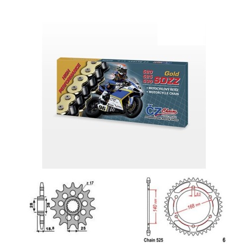 Řetězová sada s ČZ HX-ring GOLD BMW F 800 R rok 09-10