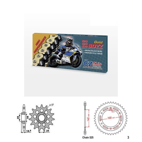 Řetězová sada s ČZ HX-ring GOLD BMW F 800 R rok 11-14