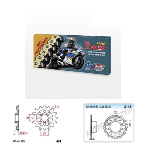 Řetězová sada s ČZ HX-ring GOLD BMW 1000 HP4 rok 12-15
