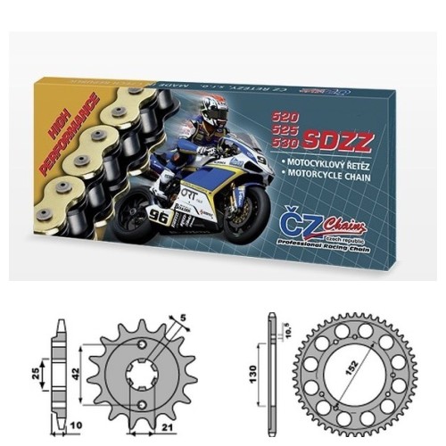 Řetězová sada s ČZ HX-ring SILVER CAGIVA 500 Canyon rok 99-01