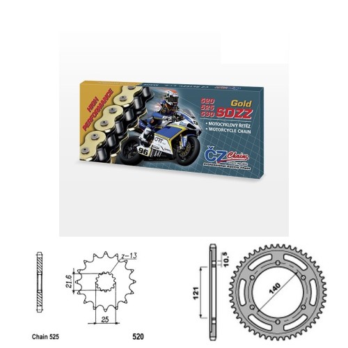 Řetězová sada s ČZ HX-ring GOLD CAGIVA 650 Raptor / V-Raptor rok 01-06