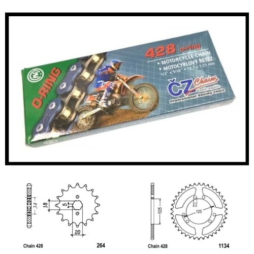 Řetězová sada s ČZ O-ring DERBI 125 Derbi Senda R (04-07) rok 04-07