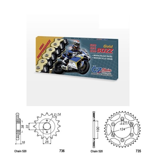 Řetězová sada s ČZ HX-ring GOLD DUCATI 750 Monster rok 96-97