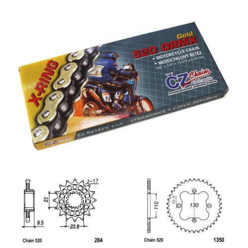 Řetězová sada s ČZ X-ring GOLD HONDA TRX 450R rok 04-05