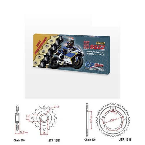 Řetězová sada s ČZ HX-ring GOLD HONDA CB 500 F rok 13-21