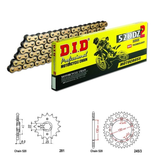 DID Řetězová sada D.I.D Special GOLD HONDA XR 600 rok 88-90