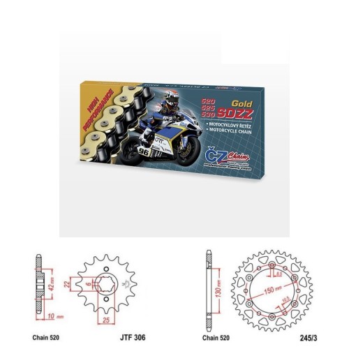 Řetězová sada s ČZ HX-ring GOLD HONDA NX 650 Dominator rok 88