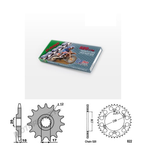 Řetězová sada s ČZ O-ring HUSQVARNA 125 CR rok 95-09