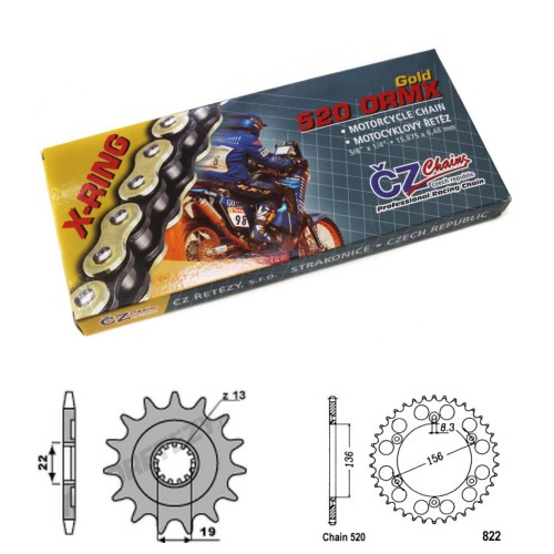 Řetězová sada s ČZ X-ring GOLD HUSQVARNA 250 TE (11-13) rok 11-13