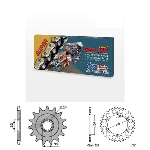 Řetězová sada s ČZ MX GOLD HUSQVARNA 310 TE rok 11-13