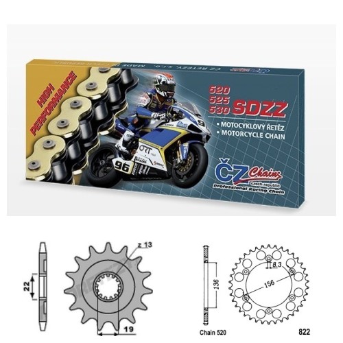 Řetězová sada s ČZ HX-ring SILVER HUSQVARNA 310 TE rok 11-13