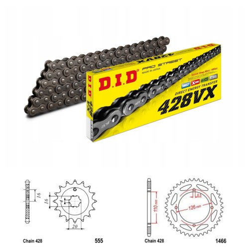 DID Řetězová sada D.I.D X-ring KAWASAKI KX 65 řetěz 428 rok 02-25