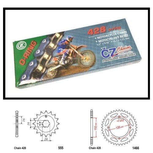Řetězová sada s ČZ O-ring KAWASAKI KX 65 řetěz 428 rok 02-25