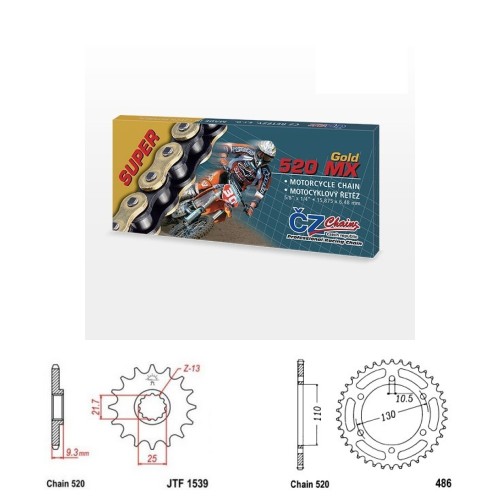 Řetězová sada s ČZ MX GOLD KAWASAKI EX 250 R Ninja rok 08-14