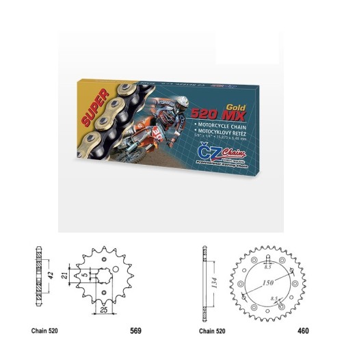 Řetězová sada s ČZ MX GOLD KAWASAKI KX 250 rok 90-91