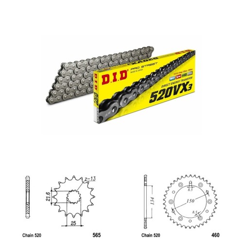DID Řetězová sada D.I.D X-ring KAWASAKI KX 250 rok 06-08