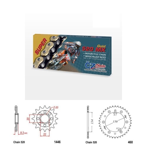 Řetězová sada s ČZ MX GOLD KAWASAKI KX 250 F rok 06-10