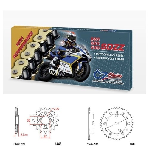 Řetězová sada s ČZ HX-ring SILVER KAWASAKI KX 250 F rok 06-10