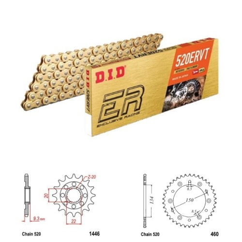 DID Řetězová sada D.I.D X.ring Exclusive Racing GOLD KAWASAKI KX 250 F rok 06-10