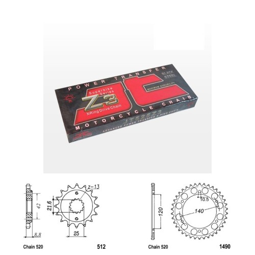 Řetězová sada JT ZX-ring KAWASAKI EN 500 Vulcan rok 96-09