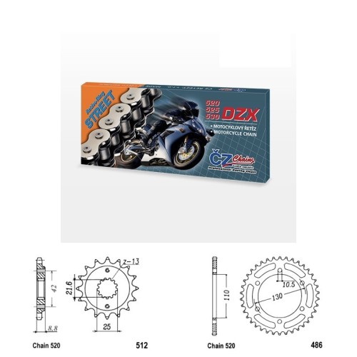 Řetězová sada s ČZ X-ring KAWASAKI GPZ 500 S rok 87-93