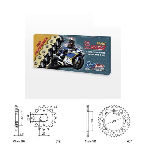 Řetězová sada s ČZ HX-ring GOLD KAWASAKI KLE 500 rok 97-05