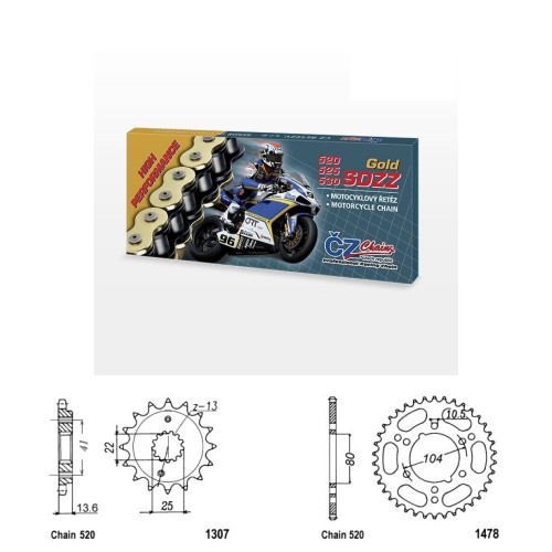 Řetězová sada s ČZ HX-ring GOLD KAWASAKI ZX-6RR Ninja rok 05-06