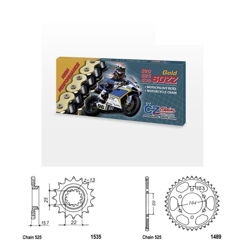 Řetězová sada s ČZ HX-ring GOLD KAWASAKI ZX-6R Ninja (636) rok 02
