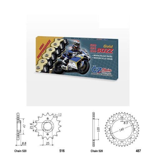 Řetězová sada s ČZ HX-ring GOLD KAWASAKI KLR 650 Tengai rok 89-90