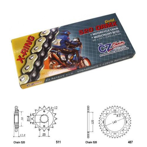 Řetězová sada s ČZ X-ring GOLD KAWASAKI KLR 650 rok 90-18